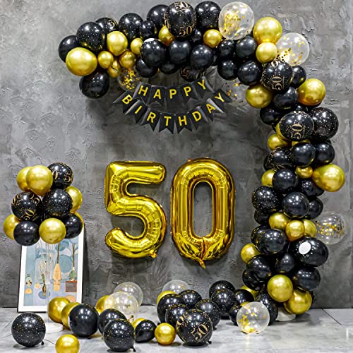 50 Geburtstag Deko, 50 Geburtstag Frauen Männer,50 Jahre Geburtstagdeko, Girlande Ballon Schwarz Gold Dekoration, Deko 50 Geburtstag Luftballons Birthday Party von hpnparty