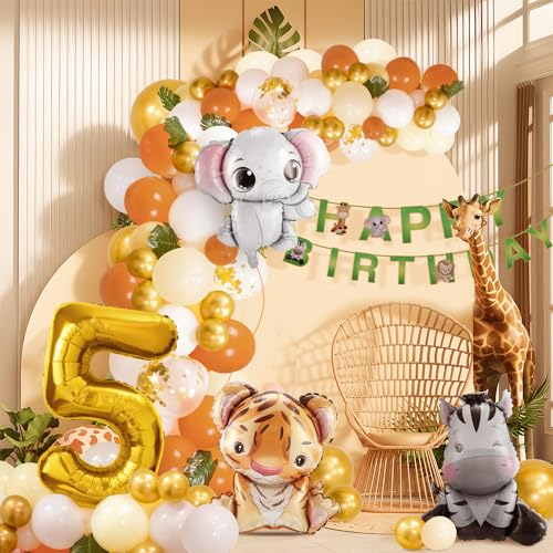 5. Geburtstag Junge Mädchen 5 Jahr Dschungel Geburtstag Dekoration Waldtiere, Safari Luftballons 5 Kindergeburtstag Deko,Tiere Geburtstagsdeko von hpnparty