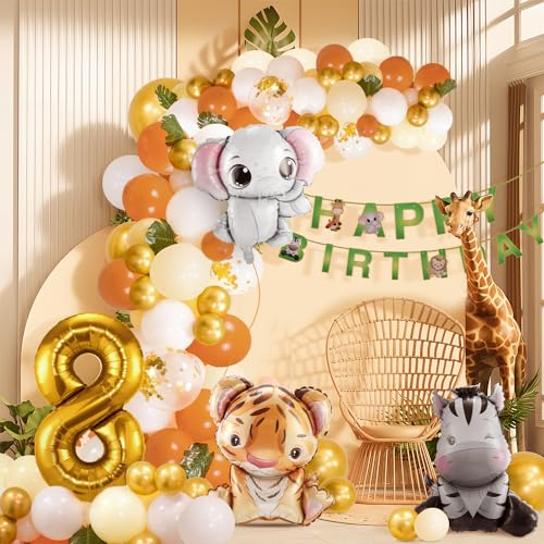 8. Geburtstag Junge Mädchen 8 Jahr Dschungel Geburtstag Dekoration Waldtiere, Safari Luftballons 8 Kindergeburtstag Deko,Tiere Geburtstagsdeko von hpnparty