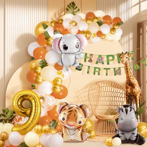 9. Geburtstag Junge Mädchen 9 Jahr Dschungel Geburtstag Dekoration Waldtiere, Safari Luftballons 9 Kindergeburtstag Deko,Tiere Geburtstagsdeko von hpnparty