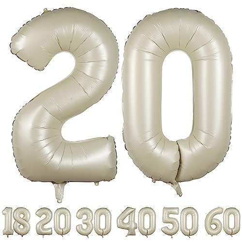 luftballon 20 jahre | Beige 20 ballons-40"-101cm 20 Geburtstagsdeko -20 Folienballon Zahl Deko zum Geburtstag fliegt mit Helium 20 Geburtstag für Männer Frauen 20 Geburtstagsparty Jubiläum von hpnparty