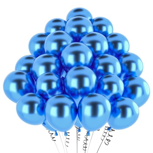 hpnparty Luftballons Blau Metallic, 50 Stück 12 Zoll Blau Luftballons,helium ballons Latex ballons für Geburtstagsdeko, Babyparty, Hochzeitsdeko, Taufe Deko, Partydeko von hpnparty