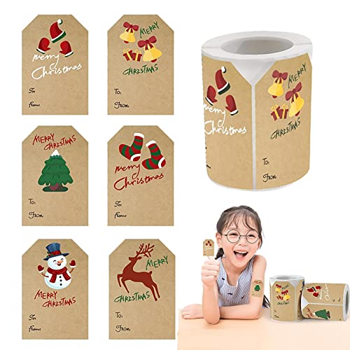 Weihnachtsgeschenkaufkleber | Etiketten aus Kraftpapier Aufkleberrolle für Urlaubsgeschenke für Frauen, Männer, Kinder - Winterferienetiketten für Grüße, Umschläge, Geschenktüten Abbto von huiba