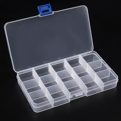 hurifeng 2P Sortierbox - Praktischer Kleinteile Organizer mit 15 variablen Fächern für Bügelperlen； Aufbewahrungsbox für Schmuck； Schrauben und Mini-Accessoires von hurifeng