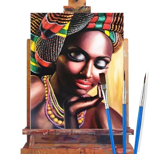 Malen Nach Zahlen Erwachsene Afrika,Schönheit Malen Nach Zahlen DIY set Handgemalt Ölgemälde,Mit Pinseln und Acrylfarbe,Bastelset Erwachsene Frauen für Geschenke und Home Wand Dekoration (40x60cm) B54 von huuyaofaa