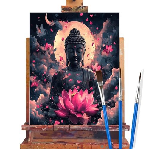 Malen Nach Zahlen Erwachsene Buddha,Mond Malen Nach Zahlen DIY set Handgemalt Ölgemälde,Mit Pinseln und Acrylfarbe,Bastelset Erwachsene Frauen für Geschenke und Home Wand Dekor (Rahmenlos,30x40cm) B83 von huuyaofaa