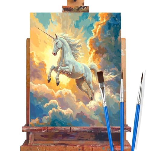 Malen Nach Zahlen Erwachsene Einhorn,Wolke Malen Nach Zahlen DIY set Handgemalt Ölgemälde,Mit Pinseln und Acrylfarbe,Bastelset Erwachsene Frauen für Geschenke und Home Wand Dekoration (50x60cm) B39 von huuyaofaa