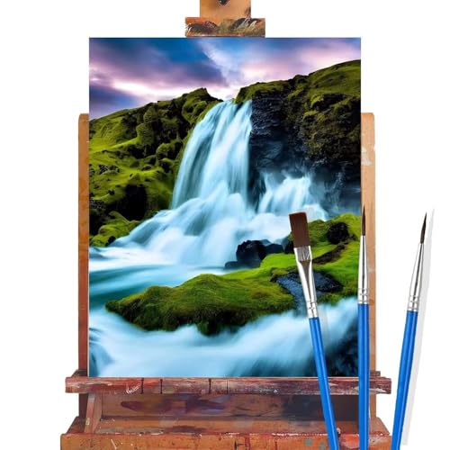 Malen Nach Zahlen Erwachsene Landschaft,Wasserfall Malen Nach Zahlen DIY set Handgemalt Ölgemälde,Mit Pinseln und Acrylfarbe,Bastelset Erwachsene Frauen für Geschenke und Home Wand Dekor 30x40cm B64 von huuyaofaa