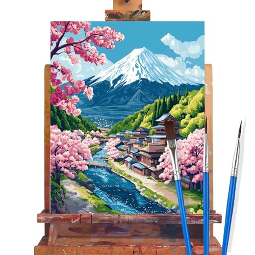 Malen Nach Zahlen Erwachsene Mount Fuji,Landschaft Malen Nach Zahlen DIY set Handgemalt Ölgemälde,Mit Pinseln und Acrylfarbe,Bastelset Erwachsene Frauen für Geschenke und Home Wand Dekor 40x60cm B91 von huuyaofaa