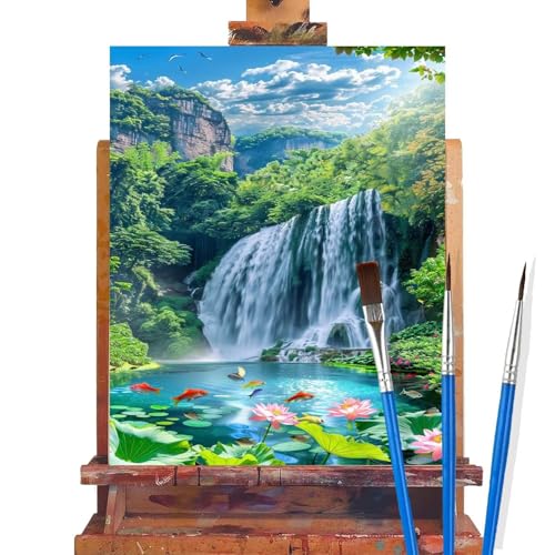 Malen Nach Zahlen Erwachsene See,Wasserfall Malen Nach Zahlen DIY set Handgemalt Ölgemälde,Mit Pinseln und Acrylfarbe,Bastelset Erwachsene Frauen für Geschenke und Home Wand Dekoration (80x100cm) C59 von huuyaofaa