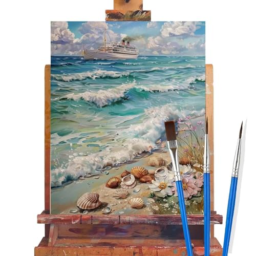 Malen Nach Zahlen Erwachsene Strand,Landschaft Malen Nach Zahlen DIY set Handgemalt Ölgemälde,Mit Pinseln und Acrylfarbe,Bastelset Erwachsene Frauen für Geschenke und Home Wand Dekoration 50x70cm C20 von huuyaofaa