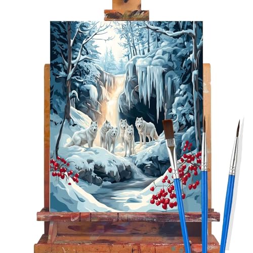 Malen Nach Zahlen Erwachsene Winter,Wolf Malen Nach Zahlen DIY set Handgemalt Ölgemälde,Mit Pinseln und Acrylfarbe,Bastelset Erwachsene Frauen für Geschenke und Home Wand Dekor (Rahmenlos,30x40cm) B16 von huuyaofaa