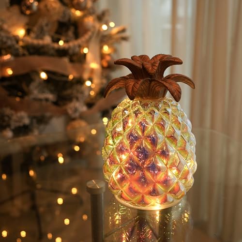 hvfun 17,8 cm leuchtende Quecksilberglas-Ananas mit Timer, batteriebetriebene Tischdekoration, magische Farben in der Sonne, perfekt für die Weihnachtsdekoration von hvfun