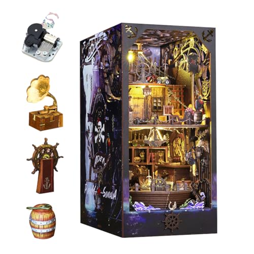 Book Nook Kits für Erwachsene DIY Miniatur Haus Kit 3D Puzzles Buchstützen Bücherregal Dekoration Weihnachten Geburtstagsgeschenke für Mädchen Frauen mit LED-Lichtern (Magische Buchecke) von hvmabeck