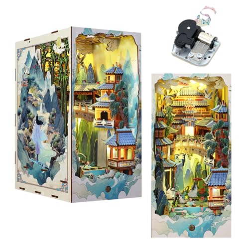 DIY Book Nook Kits für Erwachsene, DIY Miniatur Puppenhaus Kit mit Musik, 3D Holzpuzzle Buchecke Modellbausätze für Erwachsene zum Bauen von Geschenken von hvmabeck