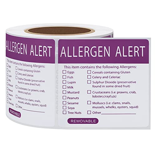 Hycodest Allergen-Warn-Etiketten, 5,1 x 5,1 cm, 300 Stück, entfernbar, keine Rückstände, Lebensmittel-Etiketten, um Allergie-Warnungen zu kennzeichnen von hycodest