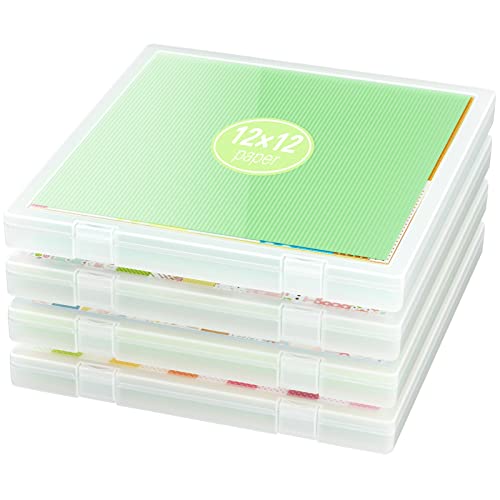 iBune 30,5x30,5 cm Papier Aufbewahrung, 4 Stück Scrapbooking Aufbewahrungsbox für Scrapbooking-Papier, Schlank Transparent Kunststoff Dokumente Zeitschriften Beschützer von iBune