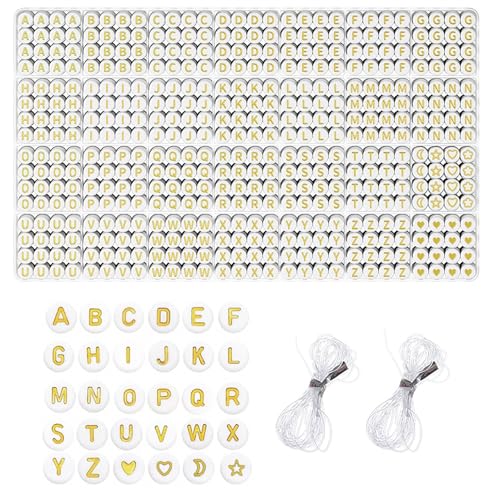 iCovalescent 1400 Stück A-Z Buchstabenperlen, Alphabet Perlen für Armbänder, Letter Beads Bastelset für Schmuckherstellung DIY Armbänder Halsketten Handwerk(Gold) von iCovalescent