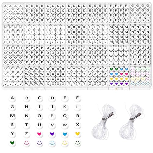 iCovalescent 1400 Stück A-Z Buchstabenperlen, Alphabet Perlen für Armbänder, Letter Beads Bastelset für Schmuckherstellung DIY Armbänder Halsketten Handwerk(Schwarz) von iCovalescent