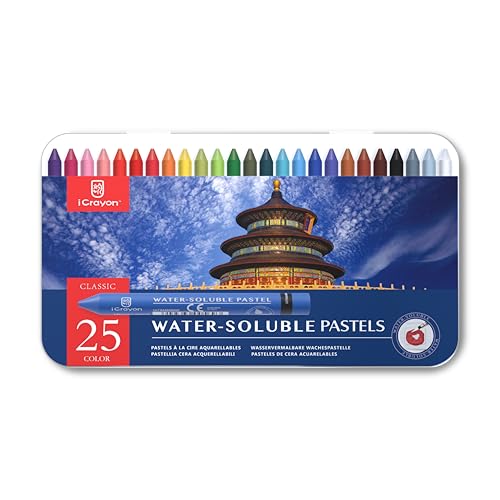 iCrayon Wasserlösliche Pastellkreiden, Aquarell-Pastellkreiden, Künstler-Set mit Spitzer, Palette und Pinsel für lebendige Kunstkreationen, 25 Farben von iCrayon