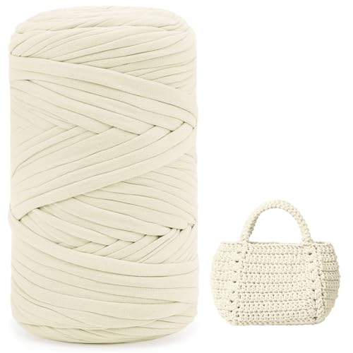 400 g T-Shirt Garn, Häkelgarn, Textilgarn für gehäkelte Körbe, geeignet für Handtasche, Taschen, Teppiche, Heimdekoration, DIY-Kunsthandwerk, Chunky Yarn für Anfänger Milchweiß 400 g T-Shirt Garn, Häkelgarn, Textilgarn für gehäkelte Körbe, geeignet für Handtasche, Taschen, Teppiche, Heimdekoration, DIY-Kunsthandwerk, Chunky Yarn für Anfänger Milchweiß von iEGrow