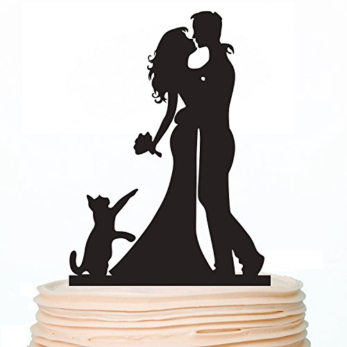 Schwarz Hochzeit Kuchendekoration Braut und Bräutigam mit PET Hunde Katzen decoaration 1 Cat (Black) von iEventStar