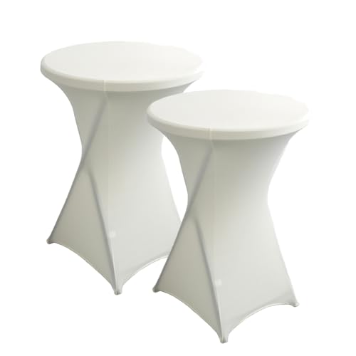 iEventStar Stretch Stehtisch Hussen Spandex Stehtischhussen Bartische Hochzeit Erstärkung im Fußbereich Rund Tischdecke für Bistrotisch Cocktail-Party (Beige, 2er Set - Ø 80-85 cm) von iEventStar