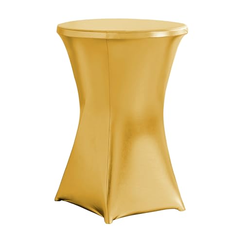 iEventStar Stretch Stehtisch Hussen Spandex Stehtischhussen Bartische Hochzeit Erstärkung im Fußbereich Rund Tischdecke für Bistrotisch Cocktail-Party (Metallic Gold, 1er Set - Ø 60-65 cm) von iEventStar