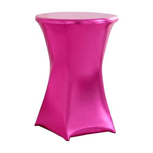 iEventStar Stretch Stehtisch Hussen Spandex Stehtischhussen Bartische Hochzeit Erstärkung im Fußbereich Rund Tischdecke für Bistrotisch Cocktail-Party (Metallisches Fuchsia, 1er Set - Ø 80-85 cm) von iEventStar