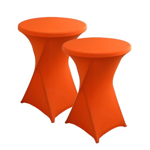 iEventStar Stretch Stehtisch Hussen Spandex Stehtischhussen Bartische Hochzeit Erstärkung im Fußbereich Rund Tischdecke für Bistrotisch Cocktail-Party (Orange, 2er Set - Ø 80-85 cm) von iEventStar