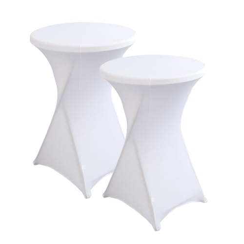 iEventStar Stretch Stehtisch Hussen Spandex Stehtischhussen Bartische Hochzeit Erstärkung im Fußbereich Rund Tischdecke für Bistrotisch Cocktail-Party (Weiß, 2er Set - Ø 60-65 cm) von iEventStar