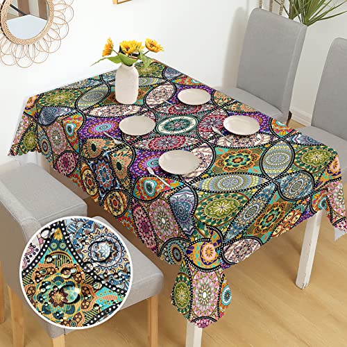 iEvery Tischdecke Rechteckig Boho Garten Tischdecken für Draußen Mandala Polyester Outdoor Abwaschbar Gartentischdecke Eckig Wetterfest für Küche Gartentisch Esstisch Couchtisch Party 150x220 cm von iEvery