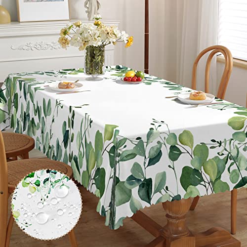 iEvery Tischdecke Frühling Abwaschbar, Eukalyptus Gartentischdecke Rechteckig Wetterfest Floral Table Cloth für Draußen Polyester Tischdecke Waterproof für Gartentisch Küche Esstisch Garten 140x180 cm von iEvery