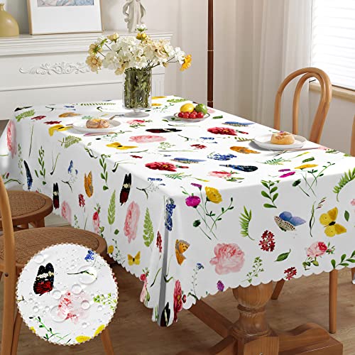 iEvery Tischdecke Abwaschbar für Draußen Gartentischdecke Eckig Wetterfest Floral Table Cloth Waterproof Polyester Outdoor Tischdecke Rechteckig für Garten Küche Gartentisch Esstisch Party 140x180 cm von iEvery