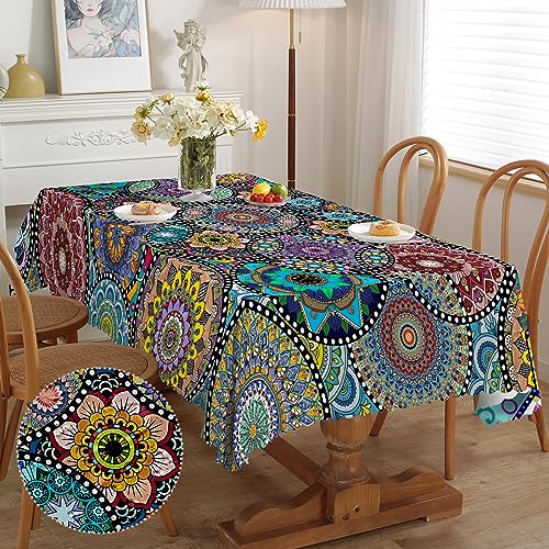 iEvery Tischdecke Boho Style Rechteckig Mandala Garten Tischdecken für Draußen Polyester Outdoor Abwaschbar Gartentischdecke Eckig Wetterfest für Küche Gartentisch Esstisch Couchtisch Party 110x140 cm von iEvery