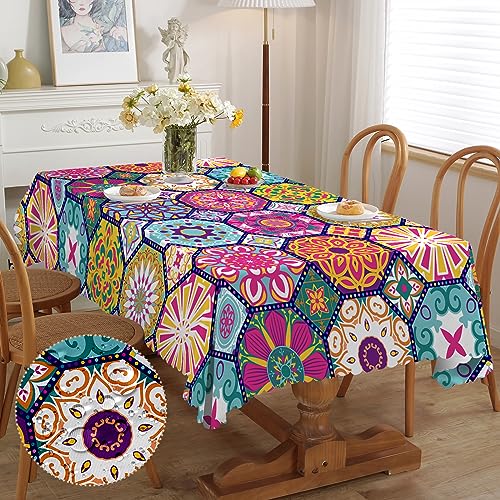 iEvery Tischdecke Abwaschbar Marokkanisch Mandala Tischdecken für Draußen Wetterfest Table Cloth Waterproof Polyester Tischdecke Rechteckig für Gartentisch Küche Garten Outdoor Party 110x140 cm von iEvery