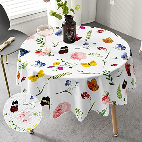 Tischdecke Rund 150 cm Florals landhausstil Tischdecke für Draußen Fleckschutz Pflegeleicht Abwaschbar Schmutzabweisend Table Cloth für Küche, Esstisch, Couchtisch, Parteien, Abendessen. von iEvery