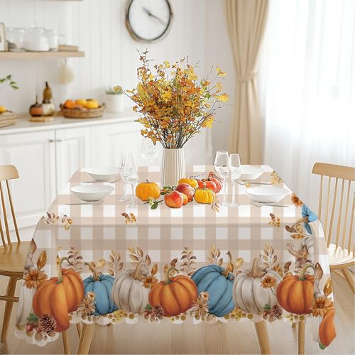 iEvery Herbst Tischdecke Rechteckig 110x140 cm, Erntedankfest Herbsternte Orange Kürbis Tischdecke, Gartentischdecke Abwaschbar Outdoor Wetterfest Table Cloth für Party Halloween Urlaub Dekoration von iEvery