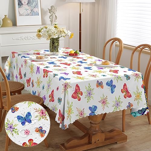 iEvery Tischdecke Frühling Abwaschbar, Floral Schmetterling Gartentischdecke Rechteckig Wetterfest Table Cloth für Draußen Polyester Tischdecke für Gartentisch Küche Esstisch Garten 140x180 cm von iEvery