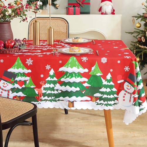 iEvery Tischdecke Weihnachten 140x180 Abwaschbar Weihnachtstischdecke Schneeflocke Tischtuch Polyester Rechteckig Table Cloth für Weihnachtstag Küche Neujahr Party Dekoration von iEvery