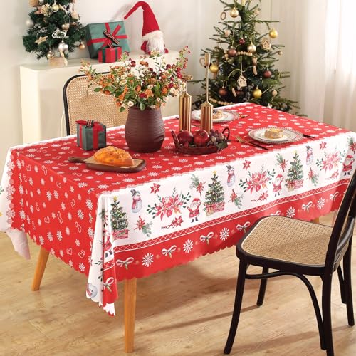 iEvery Tischdecke Weihnachten140x180 Fleckschutz Weihnachtstischdecke Schneeflocke Abwaschbar Tischtuch Polyester Table Cloth für Weihnachtstag Küche Neujahr Party Dekoration von iEvery