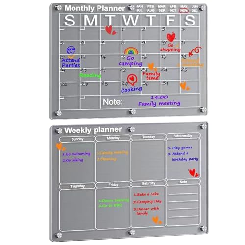 iFCOW Magnetischer Acryl-Kalender für Kühlschrank, 2 Stück, 30 x 40 cm, Acryl-Kühlschrankkalender, trocken abwischbare Tafel mit Radiergummi und 4 Markern von iFCOW