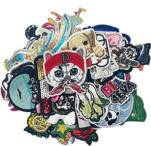 iFeeyea 50 Stück Zufällig sortierte Stile Patches aufbügeln Gestickter Aufnäher Aufnähen Patches Set, Patch Applique Sortierte Größe für Rucksäcke, Kleidung, Jacken (Random Assorted Styles) von iFeeyea