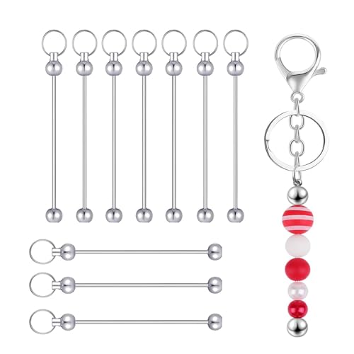 10 x Perlen-Schlüsselanhänger-Stangen, Rohlinge, Metall, DIY-Perlen, Schlüsselanhänger, Bar-Charms, Perlen-Glieder für Schmuckherstellung, Schlüsselanhänger, Bars, Zubehör für DIY-Projekte, Anhänger von iHMeiju