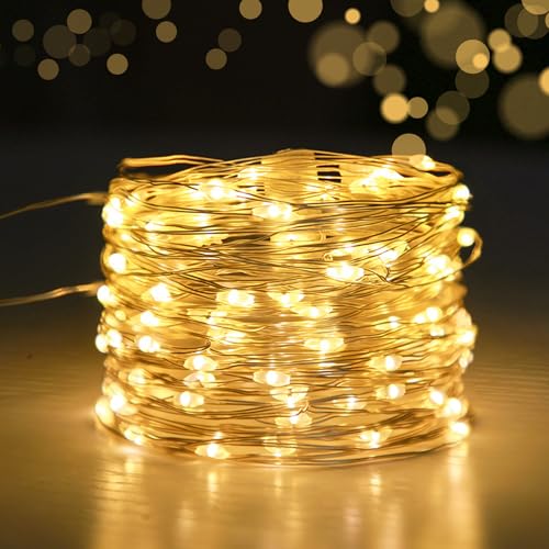 iJiGui 10M Lichterkette Batterie, 100LEDs Lichterkette Draht, Wasserdichte Lichterketten für den Außenbereich, für Weihnachten, Schlafzimmer, Party, Hochzeit, Garten (Warmweiß) von iJiGui