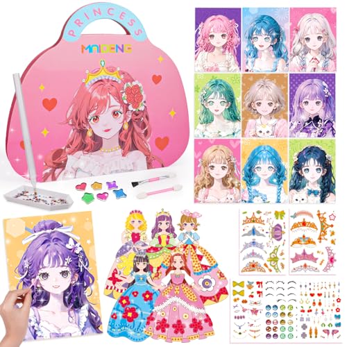 iKidiki Geschenk Mädchen 5 6 7 8 9 10 Jahre, Basteln Mädchen 5-10 Jahre Spielzeug ab 5-10 Jahre Mädchen Dress Me Up Stickerbuch Diamond Painting Kreatives für Mädchen Geburtstagsgeschenk für Mädchen von iKidiki