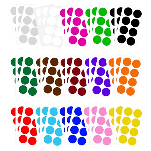 iLamvie 360 Stück Klebepunkte Bunt, 5cm Beschreibbar Punkte Aufkleber Markierungspunkte Selbstklebend für Klassenzimmer, Büro, Zuhause, Klassifizierung, Kunst, DIY (15 Farben) von iLamvie