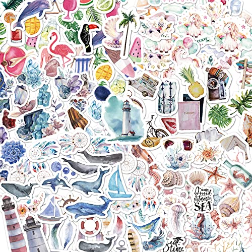 240 Stück Ästhetische Marine Stickers scrapbook zubehör, Speziell Geformtes Ferienstrand PET Transparente dekorative Aufkleber für Sammelalbum, Basteln, Laptops, bullet journal zubehör von iMama