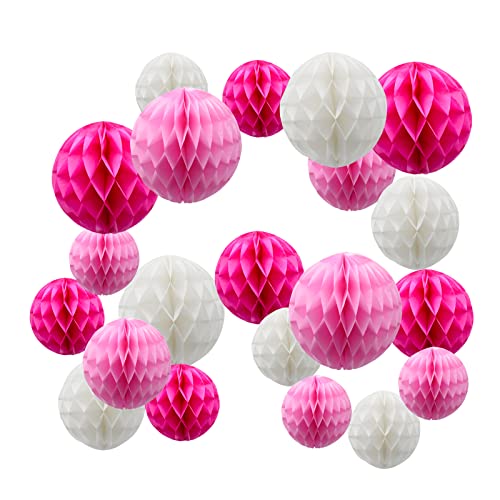 Papier Wabenbälle Set, iMeshbean 21 Stück Rosarot Pink Wabenball Pom Poms Set Papierkugeln 15cm 20cm 25cm Honeycomb Balls Wabenpapier Dekoration Set für Hochzeit Geburtstag Party,Rosa Set von iMeshbean