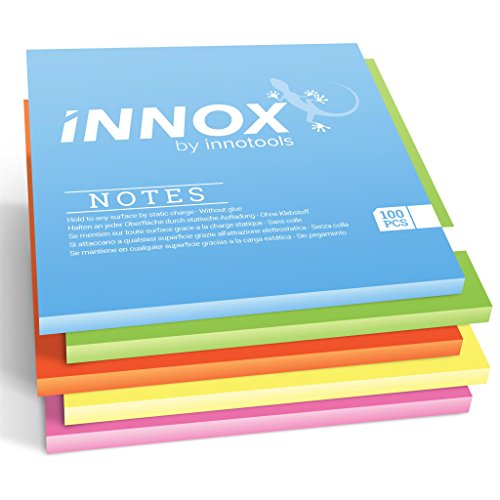 Elektrostatisch selbstklebende Haftnotiz | Für alle Oberflächen - Innovative Sticky Magnetic Notes ohne Klebstoff von INNOX® | Ideen visualisieren | Bunt, 10x10cm, 500 Blatt von iNNOX